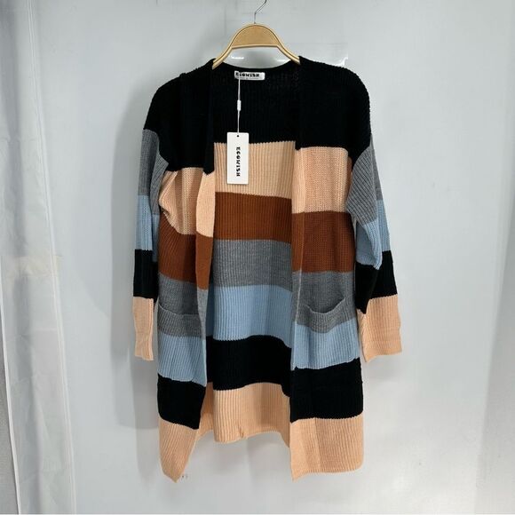 Ecowish NWT Brand New Soft Lightweight Wide Stripe Open Cardigan Sweater - Picture 1 of 8